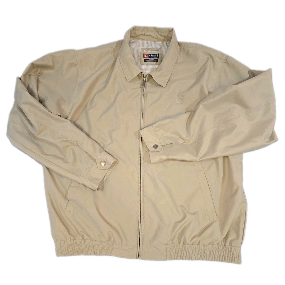 Chaps Mens Bomber Jacket XL Beige Tan Windbreaker Full Zip Polyester Casual Coat